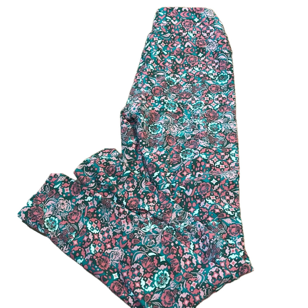 Lularoe butter soft one size leggings- pink and green floral